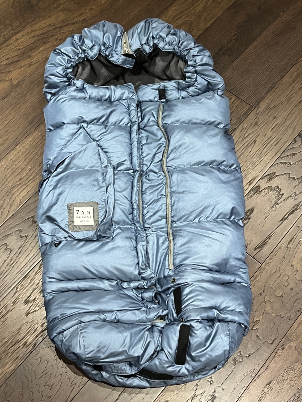 7 A.M. Enfant Kids Metallic Light Blue Puffer Footmuff